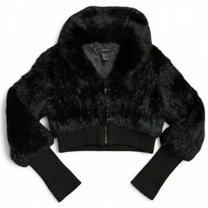 100% RABBIT FUR Arden B. Cropped Zip-up Coat